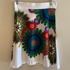 Desigual Skirt Pull On White Bold Bright Medallions Floral SMALL